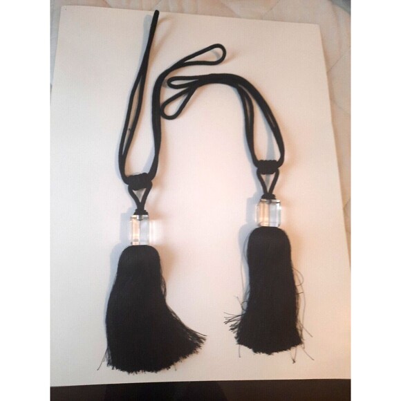 Black Tassels/ Tie Backs acrylic square Accent(Set Of Two)